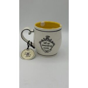Katie Mandy "Tell Me Something Good" Mug White/Black Yellow Polka Dot Interior